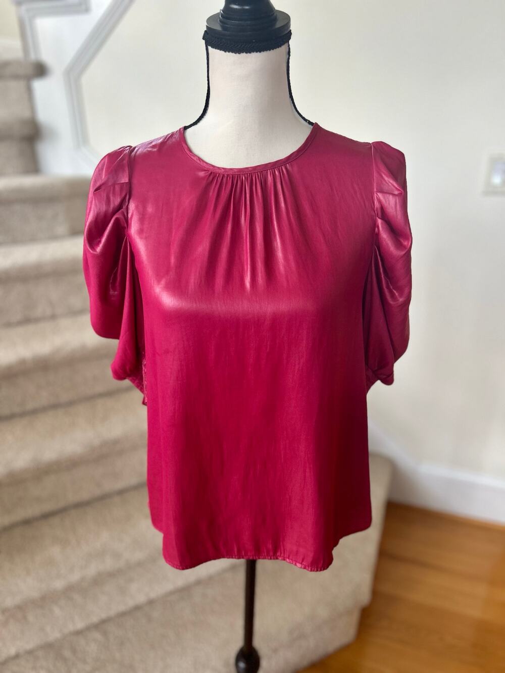 Current Air Hot Pink Metallic Puff Sleeve Blouse
